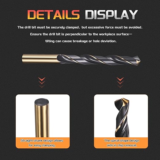 Drill Bit, 12.5mm Cutting Diameter, 4341 HSS Gold and Black 118° Cutting Angle Number Jobber Bits - (Applications: for Drilling Soft Metal Plastic Wood), 1-Pieces