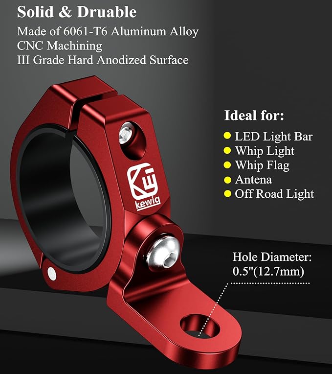 BRCOVAN 2PCS Whip Light Mount, Solid Aluminum Alloy UTV Flag Mounts, Off-Road LED Light Bar Mounting Bracket, Heavy Duty Roll Cage Clamp Holder Fit 1.5''/1.65'' /1.75''/1.85''/2'' Bars