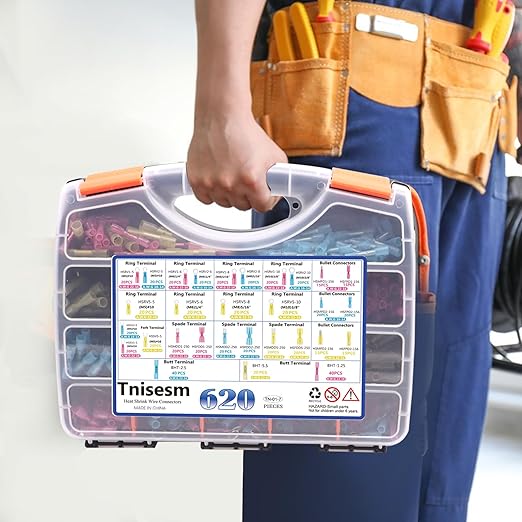 Tnisesm 620Pcs Marine Grade Heat Shrink Wire Connectors kit 22-10 AWG Electrical Connectors Ring, Ring Fork Spade Butt Splice Terminals