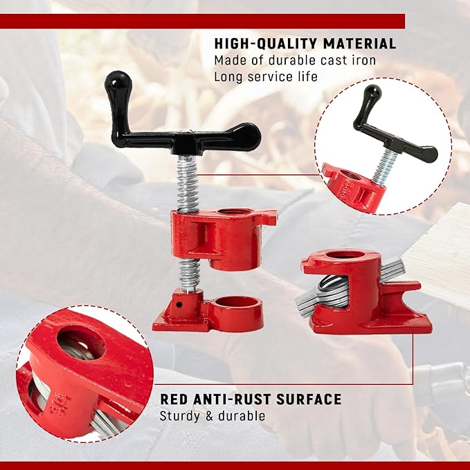 Pipe Clamps 3/4 inch Pipe Clamps for Woodworking 6 Pack Heavy Duty Wood Gluing Clamps with Quick Release, Ideal for Carpentry, Home Improvement, and DIY Projects (3/4 IN)