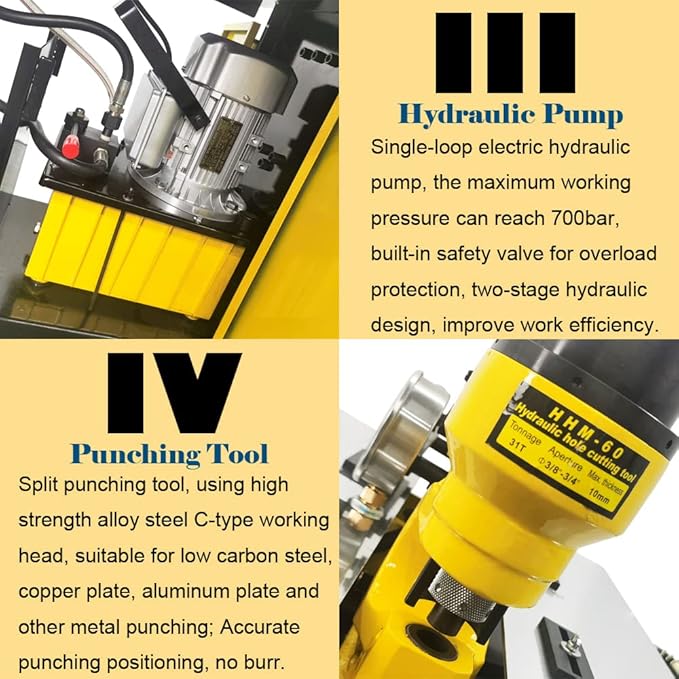 3in1 Electric Hydraulic Busbar Processor Busbar Bender 8" Cutter/Bender/Hole Puncher Cutting Punching Bending Machine for Copper, Aluminum for Iron, Copper, Aluminum 110V