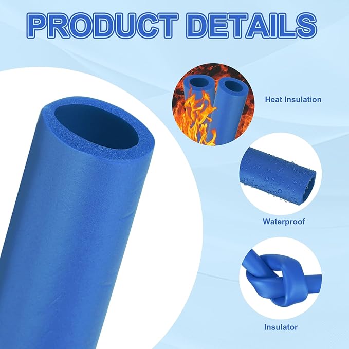 uxcell Pipe Insulation Tube Foam, 1" ID x 3/16" Thick x 1.64ft Foam Pipe Cover Non-Slip Hollow Tubing Guitar Air Conditioner Stand Fitness Equipment Handles, Blue
