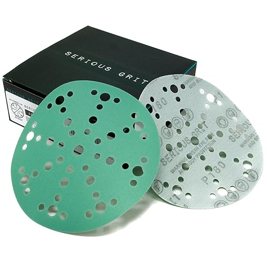 6-Inch 49-Hole 180 Grit Sanding Discs - Heavy-Duty Hook & Loop Film Discs - Sandpaper for Random Orbital Sanders - 50 Pack Box