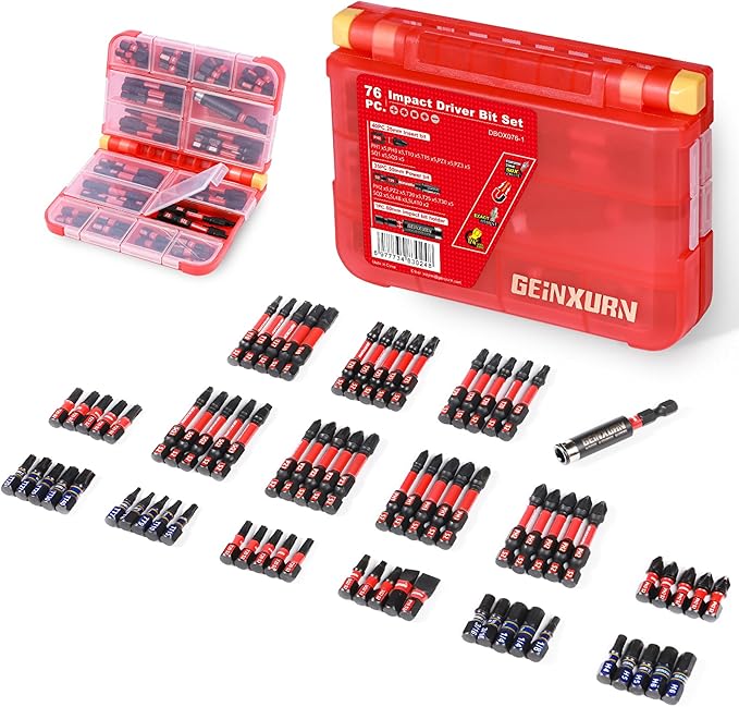 76 pieces Impact Screwdriver Bits Set, Magnetic S2 Steel Multi Insert Power Bits Tips with Impact Bit Holder with Storage Box（PH/TORX/SQ/PZ/SL）