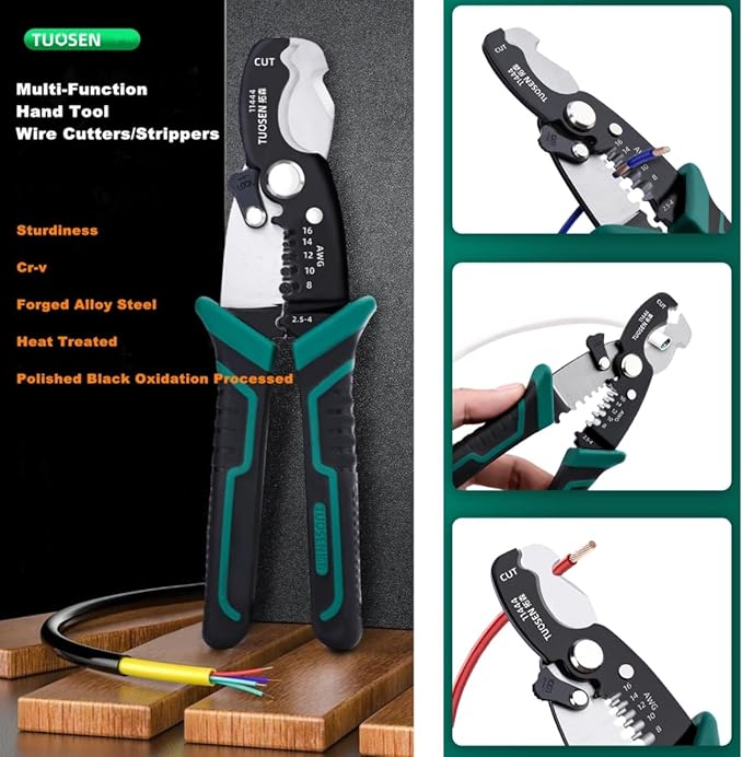 Zsling 8 Inch Inch Wire Strippers Crimpers Cutter Pliers Multi-Function Hand Tool Cable Cutting Wire Cutters