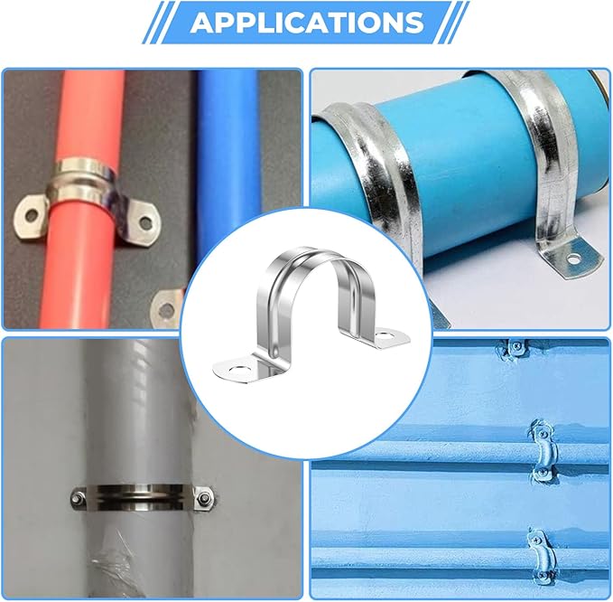 24Pcs 3 Inch (75mm) 304 Stainless Steel Conduit Clamps, U-Tube Strap Pipe Clamp 2 Hole Strap U Bracket Rigid Pipe Metal Conduit Strap Tension Clips U-tube Clamp