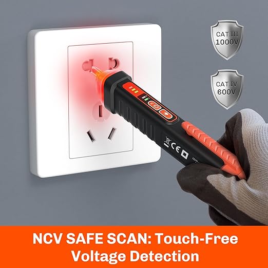 Non Contact Voltage Tester Pen, Electrical Tester Pen, AC 12/48-1000V Dual Sensitivity, Live/Neutral Wire Detector with LED Flashlight & Audible Alarm, Safety Certified, Breakpoint Finder