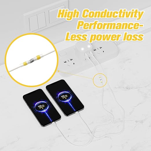 Kuject 200PCS Solder Seal Wire Connectors AWG 12-10, Yellow Solder Seal Heat Shrink Butt Connectors Terminals Solder Sleeve Waterproof Wire Splice Connector for Marine Boat Wire Joint