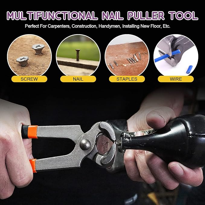 Swpeet 4Pcs Nail Pullers Nail Remover Tool 7 Inch End Cutting Pliers Nail Nipper Pliers with 6 Inch Tack Lifter 3 mm Straight Tip, U Tip and V Tip Nail Staple Rivet Tack Puller Staple