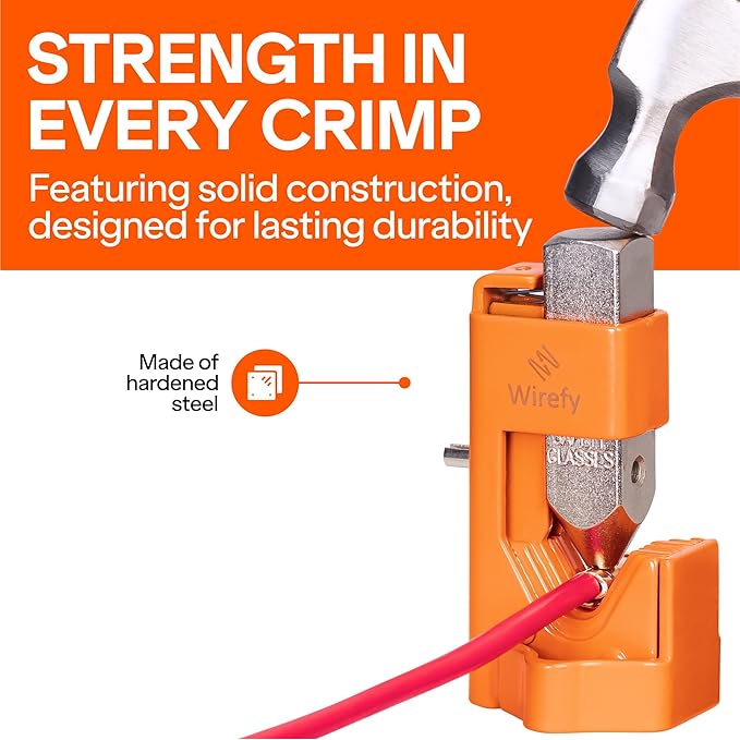 Wirefy Hammer Lug Crimper Tool - Cable Battery Wire Crimping Too Made with Hardened Stainless Steel - Accommodates Gauges from 8 AWG to 4/0