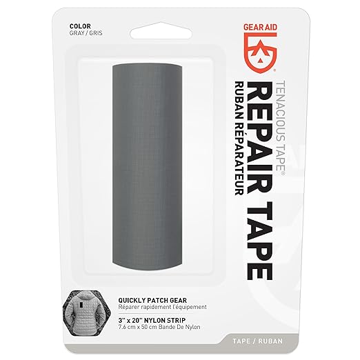 GEAR AID Tenacious Tape 3”x20” Fabric and Vinyl Gear Repair Tape, Quickly Fix Holes and Rips in Puffy Jackets, Rain and Snow Gear, Tents, Sleeping Bag and More, Gray, 1 Pack