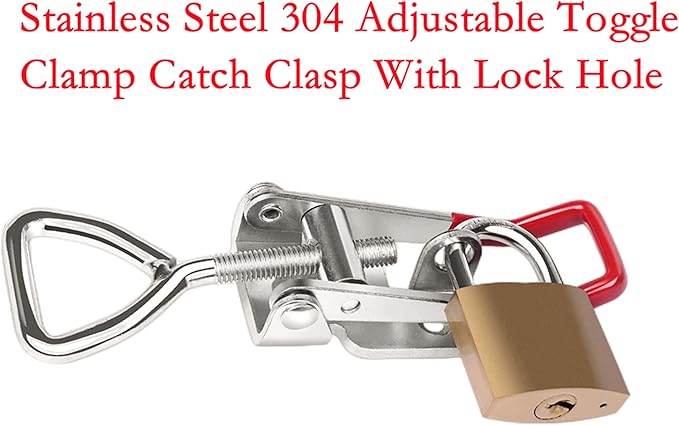 2Pack Stainless Steel 304 Adjustable Toggle Clamp Catch Clasp With Lock Hole, Heavy Duty Quick Release Clamp Anti-Slip Push Pull Toggle Clamp w/Free Screws (Model: 4001 with Lock Hole-S)