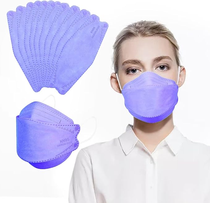 KN95 Face Masks for Adults 50 Pack, Individually Wrapped, 5-Ply Purple Disposable Face Mask Against PM 2.5 Smoke & Dust, Filtration Efficiency 95%