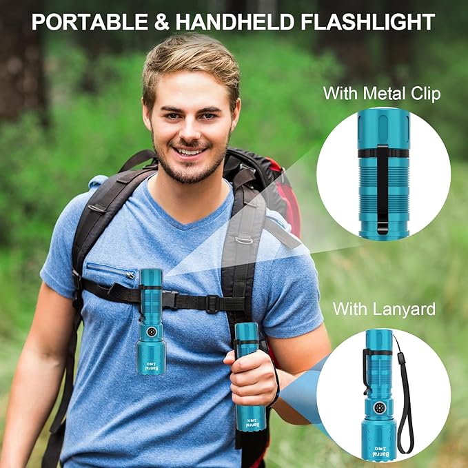 Flashlights High Lumens Rechargeable, Super Bright Long Range Small Powerful Flashlight, 6 Modes LED Tactical Pocket Waterproof Flash Light for Home Emergency (2, Turquoise)
