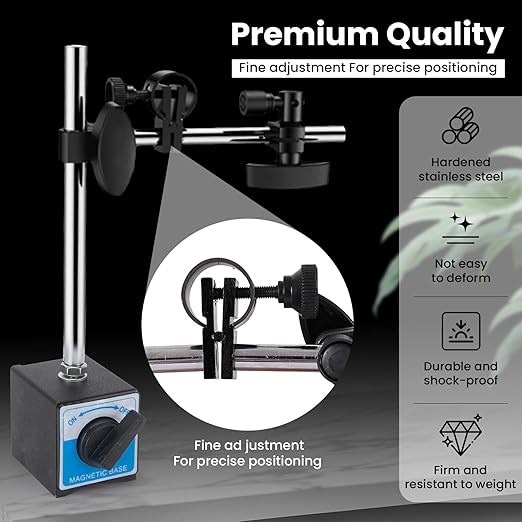 Dial Indicator with Magnetic Base 0-1.0" Precision Gauge, 0.001" Accuracy, Magnetic Dial Indicator Kit with Fine Adjustment for Machining, Maintenance, Inspection, DIY, Auto Repair (Blue, SAE 0-1")
