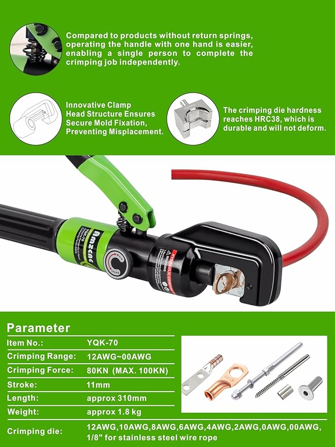 AMZCNC 1/8” Wire Rope Crimping Tool Hydraulic Hand Crimper Tool for Stainless Steel Cable Railing Fittings for 1/8" 3/16" Cable –Wire Swaging Tool 8 Ton and Stainless Steel Cable Cutter