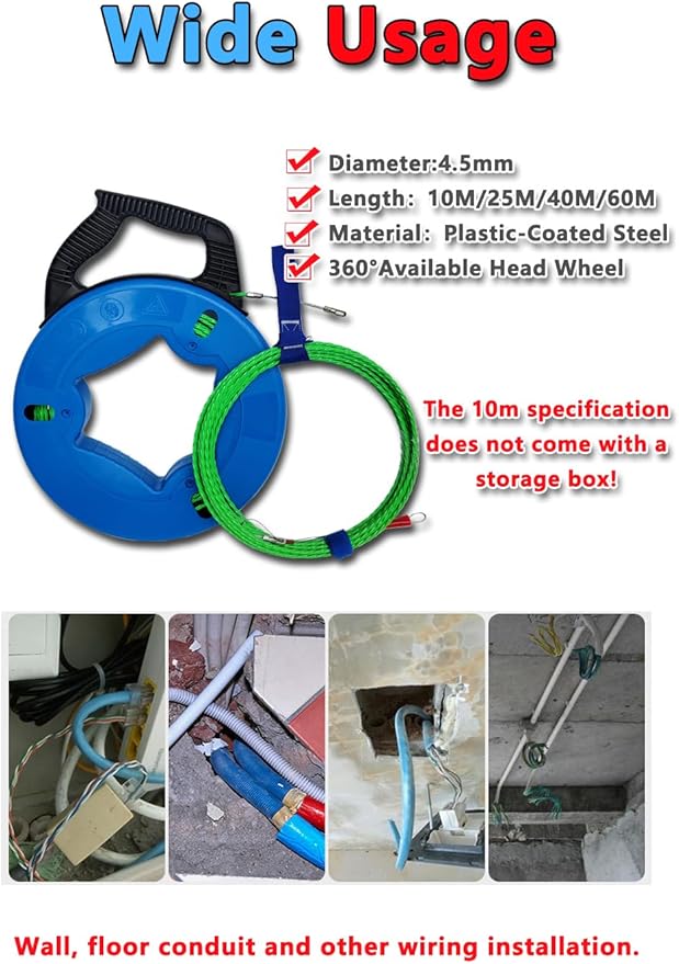 32FT Professional Flexible Wire Rodding Guide Kit for Electrical Wiring Installation 【 10M*4.5mm】