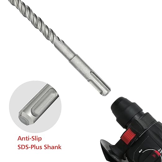 6Pcs SDS Plus Rotary Hammer Drill Bit Set,Concrete Drill Bit Kit with Point Chisel,Flat Chisel,Cross Type Double Thread Carbide Material for Concrete,Stone,Brick,5/32 3/16 1/4 3/8"