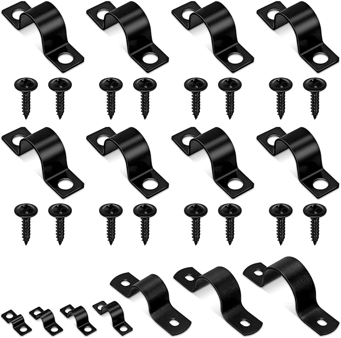 Glarks 75pcs 12mm Pipe Strap Clamp, Black Carbon Steel 2 Hole Strap Heavy Duty Rigid Pipe Strap U Bracket Tube Strap Cable Clamp Hanger Tension Tube Clip with Screw for Pipe Tube Cable Fixing