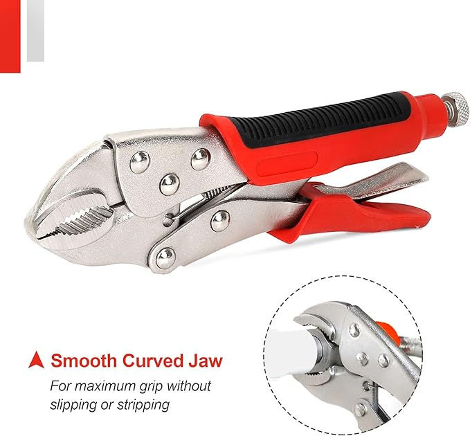 FASTPRO 4-Piece Locking Pliers Set with Heavy Duty Grip, 5", 7" and 10" Curved Jaw, 6-1/2" Long Nose Locking Pliers Included, Vise Grip Wrench Set