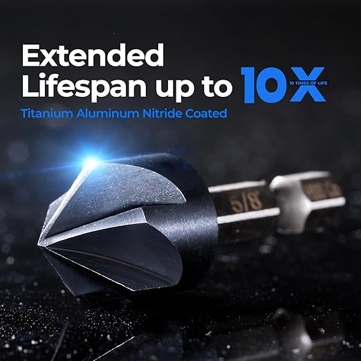 toolant 1/2" Noir-Ti Cobalt Countersink Drill Bit(Pro), Titanium Aluminum Nitride Coated with Quick Change Hex Shank