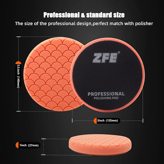 Buffing Polishing Pads, 7Pc 5.5 Inch Face for 5Inch 125mm Backing Plate Compound Buffing Sponge Pads Cutting Polishing Pad Kit for Car Buffer Polisher Compounding, Polishing and Waxing -PPTYS5SET