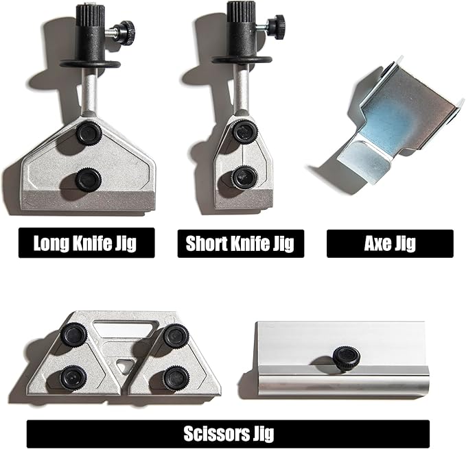 Sharpening Accessory Kit for Wet Sharpening System, Long knife Jig, Short Knife JIg, Axe Jig, and scissors jig, Compatible with Tormek, Wen, KFMK, Bucktool, Jet Wet Sharpener and Bench Grinders