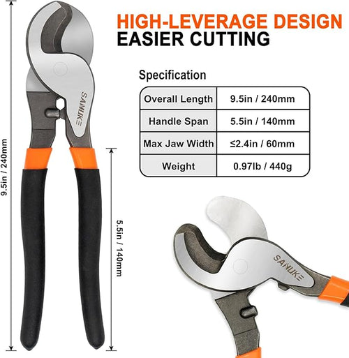 10 Inch Cable Cutters, Sanuke High Leverage Cable Cutter Heavy Duty Industrial Strength Electrical Wire Cutters for Cutting Aluminum Copper Communication Cables
