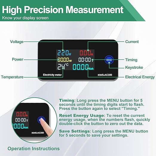 30A AC Power Meter, 240V Digital Multimeter Tester, NEMA L14-30P to NEMA 14-50R Outlet Monitor with 2FT 10AWG Cable and 50A Circuit Breaker, Real-Time Voltage, Current, Power, and Energy Monitoring