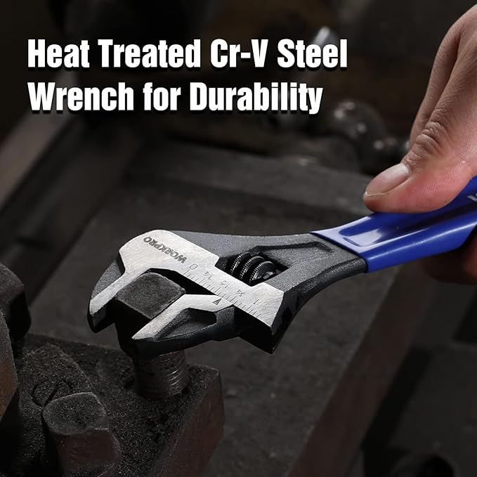 WORKPRO 8-Inch Adjustable Wrench, Cr-V Steel Wide Jaw Black Oxide Wrench, Metric & SAE Scales, for Home, Garage, Workshop and DIY