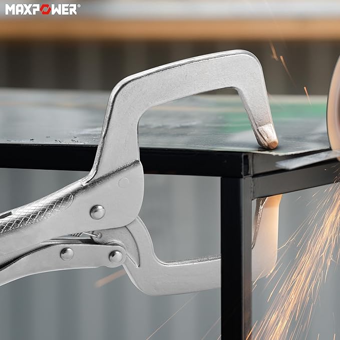 MAXPOWER 11-inch Locking C Clamp, Heavy Duty C-Clamp Locking Pliers with Regular Tip for Welding - 4 Pack