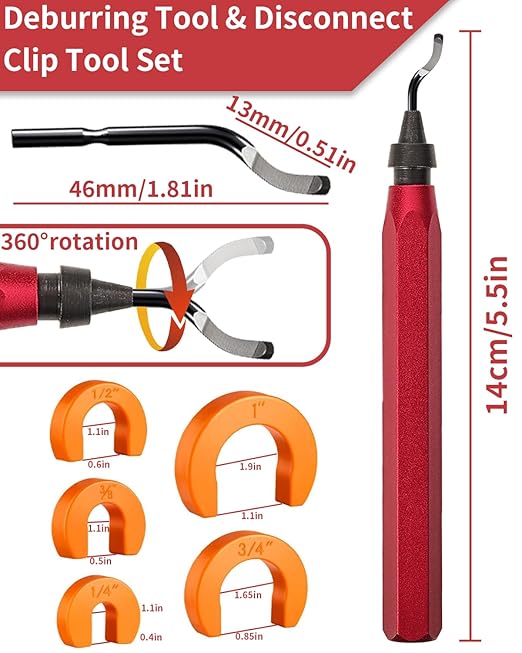 12 Pcs 1/4-1 Inch Depth Gauge and Pipe Deburring Tool, Removal Tools Set for Sharkbite Fittings, Deburring Tool with 5 High Speed Steel Blades,Plumbing Tools Kit for PEX Copper PVC CPVC Pipes