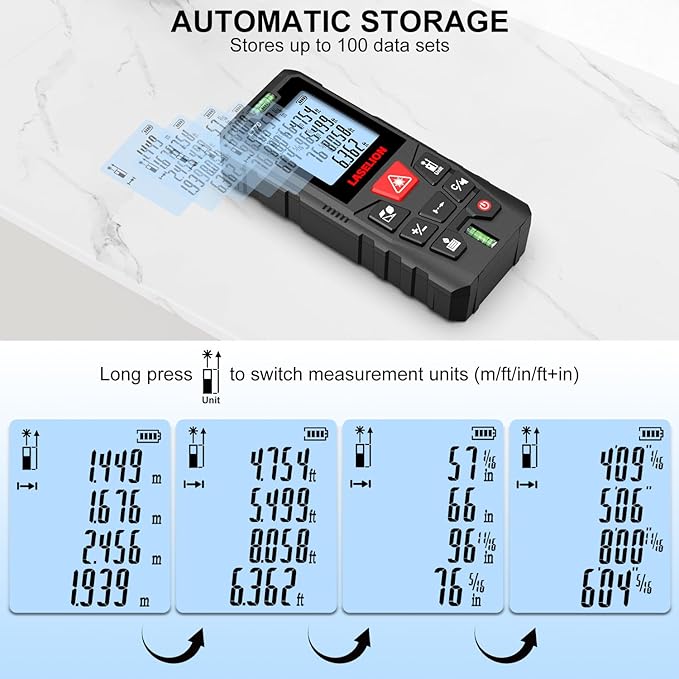 LT70 Laser Distance Meter – 70m (229ft) Range, High Accuracy, Multiple Measurement Modes, Built-in Level Bubble, Handle Laser Distance Measurement Tool，Mute Function (229ft)
