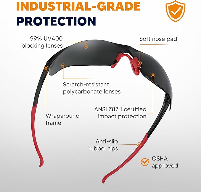 Safety Glasses Tinted 24 Pack, Protective Eyewear for Men Women UV Protection ANSI Z87.1, Safety Sunglasses Bulk Scratch Impact Resistant Eye Protection with Nose Pads for Construction Work Smoke