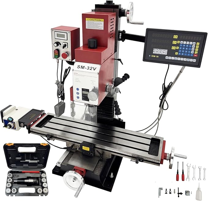 Benchtop Mini Milling Drilling Machine 1500W Brushless Mill Drill with X-Axis Power Feed,3-Axis Grating Ruler,±90° Spindle,50-2250 RPM for Metal/Wood/Plastic Working R8 Spindle 110V