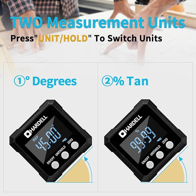HARDELL Digital Angle Finder,Dual Axis 4X90° 0-40° Digital Angle Gauge With Magnetic Base, Relative Absolute Measuring Tool, Aluminum Alloy Auto-Rotation Protractor for Table Saw Tube Decoration DIYer