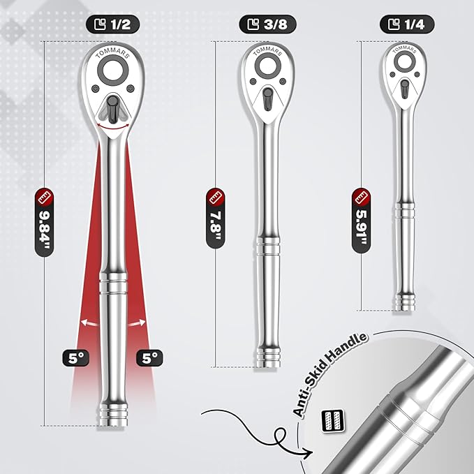 TOMMARS 1/4 inch Drive Ratchet, 72-Tooth Quick-Release Socket Ratchet Wrench Handle Reversible
