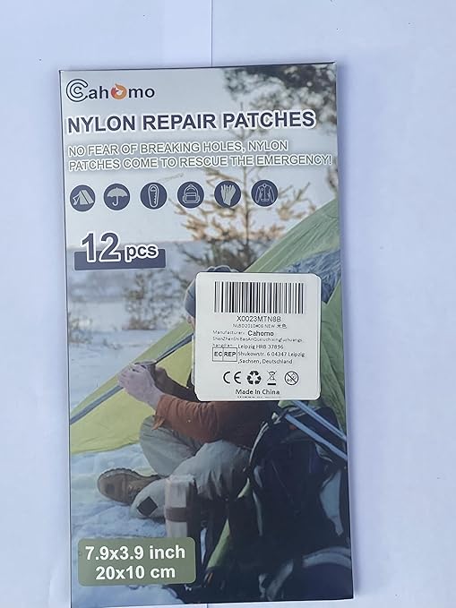 7.9x3.9 inch 12 PCS Nylon Repair Patch Nylon Repair Tape Self Adhesive Fabric Tapes Outdoor Camping Gear Fabric kit for Tent, Umbrella, Down Jackets, Sleeping Bag, Knapsack（Beige White）