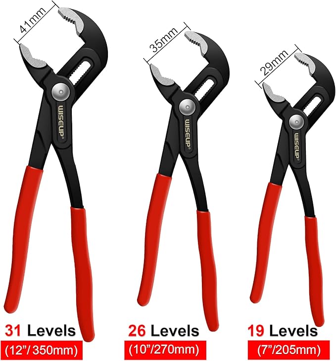 WISEUP Groove Joint Pliers Set - Fast Adjustable 7 & 10 Inch Water Pumper With Smooth Jaw - Tongue and Groove Wrench for Channel Home Repair, Gripping Nuts, Bolts, Pipe