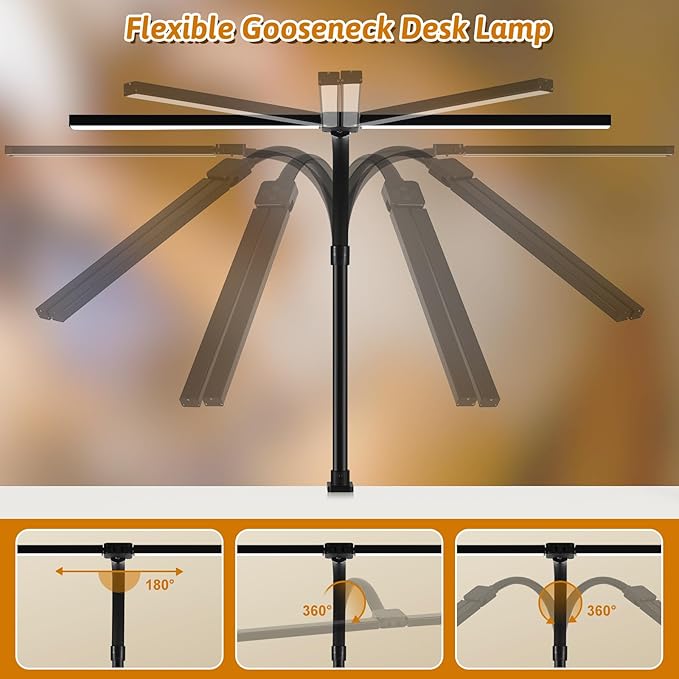 LED Desk Lamp for Office Dorm Home - Eye Caring Desk Light with Timer, Remote Control 24W 5 Color Brightest Dual Screen Computer Monitor Gooseneck Dimmable Table lamp with Anti-Glare Cover Clamp