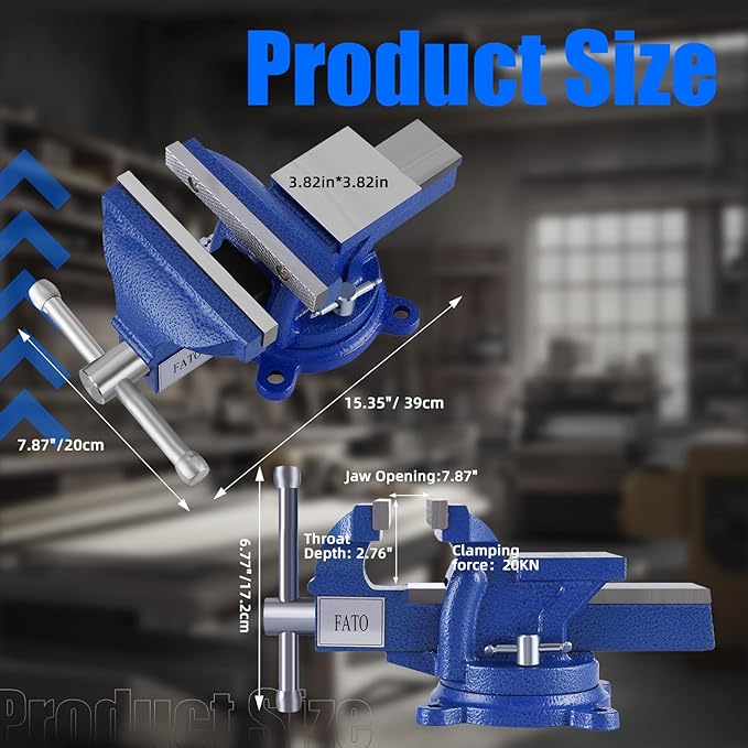 FATO 8 Inch Heavy Duty Bench Vise 8" Home Work Ductile Iron Bench Vise 360°-Degree Swivel Base with Anvil, Utility Combination Pipe Home Vise for Woodworking, Blue
