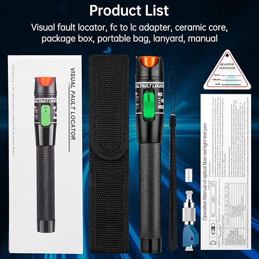 Moocci Visual Fault Locator Fiber Optic Tester - VFL Fiber Optic Cable Tester Meter with FC to LC Adapter - Tools Tester Kit for LC/FC/SC/ST, Network Cable Test