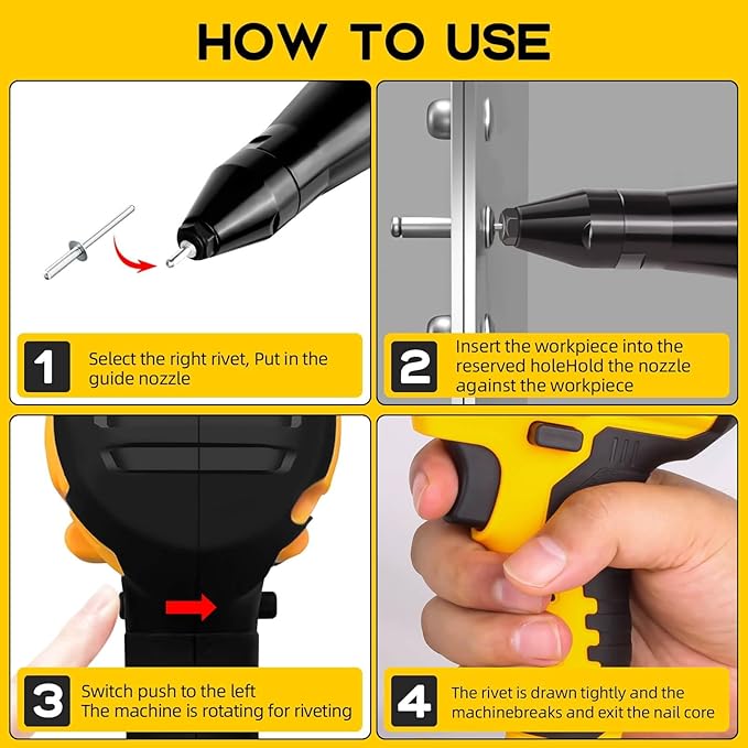 SUVIYA Cordless Rivet Gun Compatible with Dewalt 20V Max Battery(No Battery), Electric Rivet Gun Kit with a kitbox, Brushless Blind Riveter Tool Kit for 1/8", 5/32", 3/16" Rivets