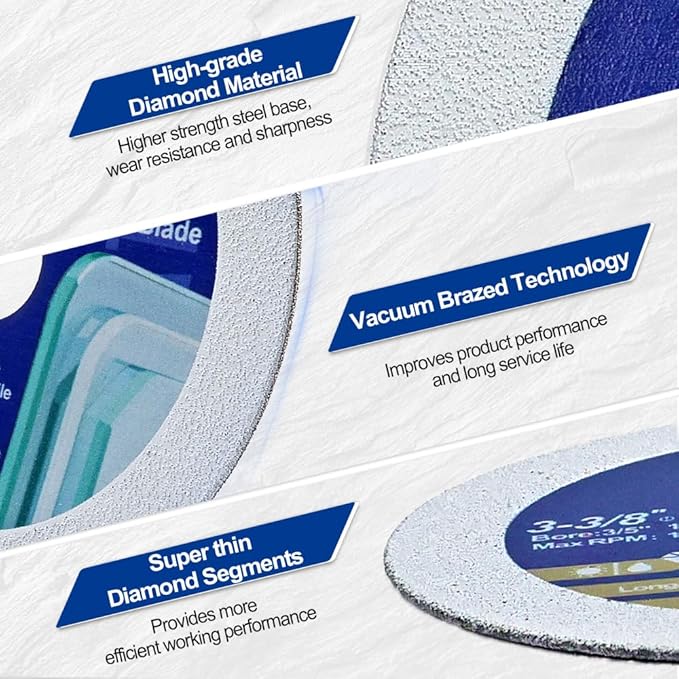 SHDIATOOL Glass Diamond Cutting Disc 3-3/8-Inch Saw Blade, Ultra-Thin Cut Off Wheel for Tile Ceramic Porcelain Marble 85mm (10 of Pack)