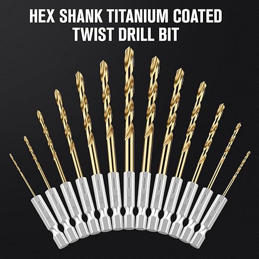 Drill Bit Set, 19Pcs Twist Drill Bit (13Pcs Hex Shank Drill Bit Set+6Pcs Cobalt Drill Bit) for Sheet Metal, Wood, Plastic, Quick Change Design (1/16" - 1/4")