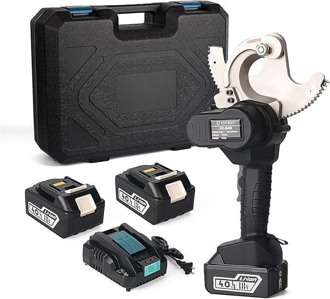 54mm Heavy Duty Cable Cutters Kit, 18VDC Cordless Rechargeable Electrical ACSR Cutting Tool for Copper and Aluminum, 2 4Ah Batteries & 1 Battery Charger Included