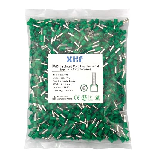 XHF 1000 PCS AWG 14/2.5mm² Wire Ferrules Insulated Copper Crimp Connectors, Crimp Pin Cord End Terminals Green