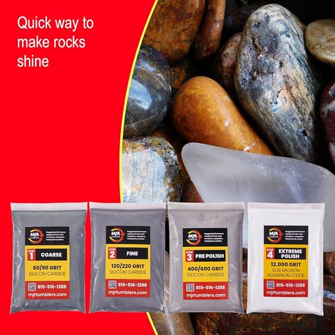 Refill Grit Kit w MJR Tumblers Premium Quality Extreme Polish 12,000 Grit Sub Micron Aluminum Oxide Polish for Unparalleled Result. For 30lb Rock Tumblers w Silicon Carbide, Disabled and Veteran Owned