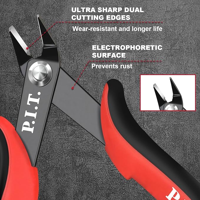 P.I.T. Micro Wire Cutter, 5.5'' Precision Electronics Flush Cutter with TPU Handle, Spring Loaded Wire Cutter for Crafting, Electronics, Jewelry Making