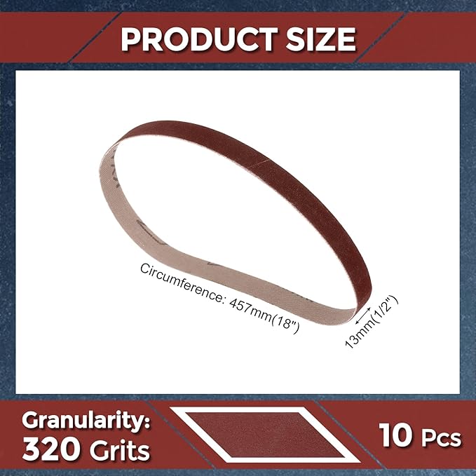 10 Pcs Sanding Belts 1/2 x 18 Inch 320 Grit Aluminum Oxide Abrasive Sandpaper for Belt Sander Metal Grinding Wood Working Weld Rust Removal